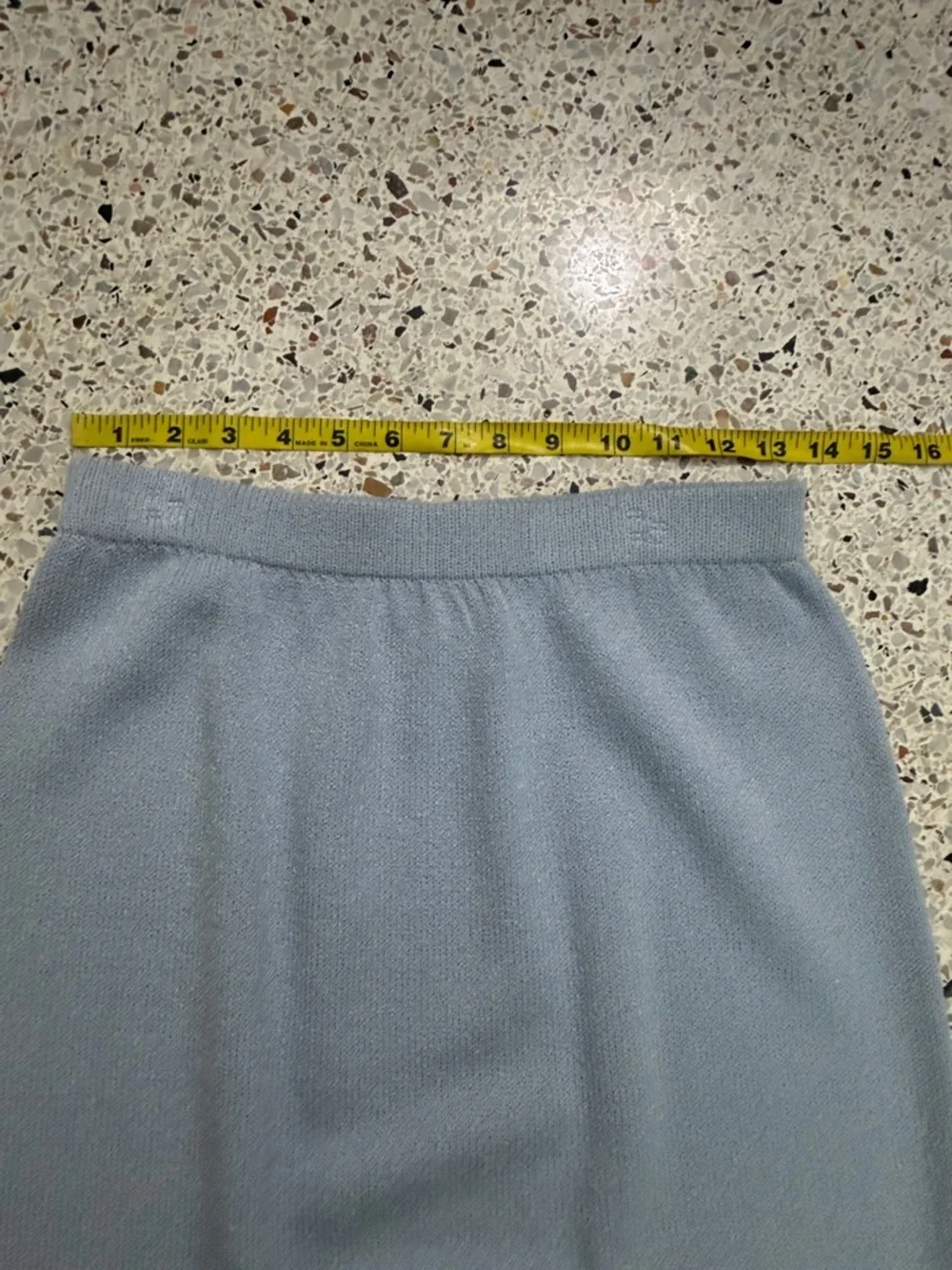 St John Evening Marie Gray ice light blue knit mini skirt 2